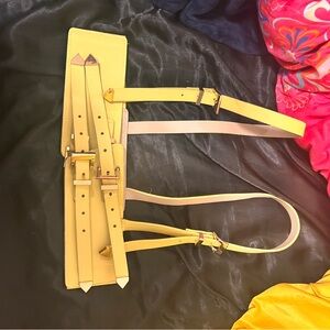 My Violet Yellow Leather Belt with Gold Buckles